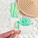 Clear Potted Cactus Sticker 2.4x3 in.