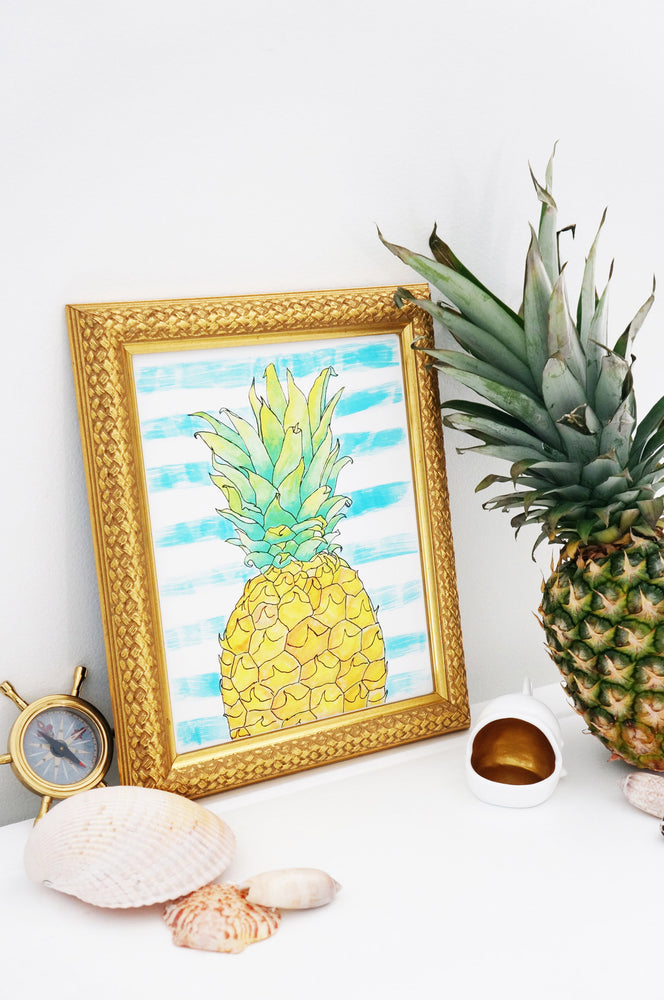 Pineapple Stripes Hand Painted Beach Themed Home