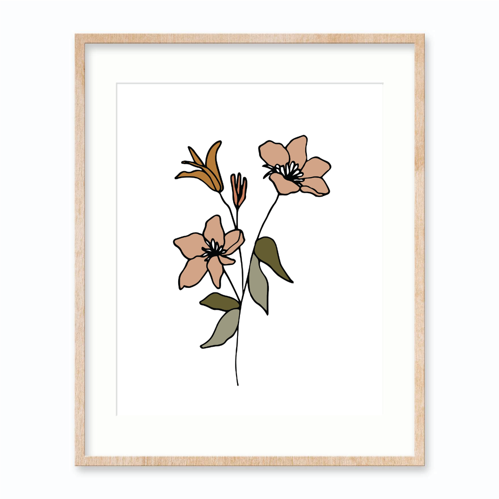 Blossoms Art Print. For my fellow floral lovers looking to create a home oasis. This print features simply modern dainty mauve flowers with sage green leaves. Illustrated art prints created from original paintings and drawings.