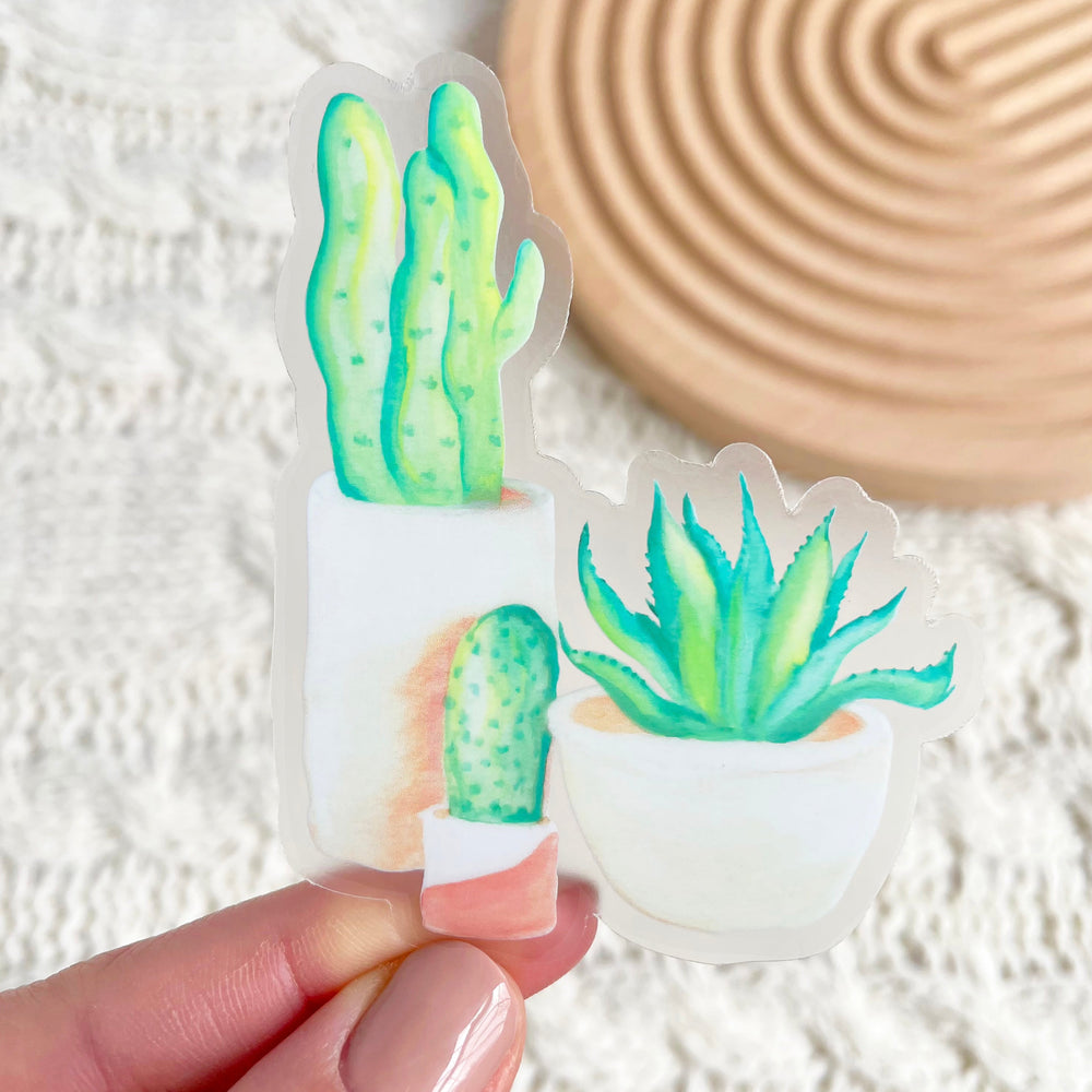 Clear Potted Cactus Sticker 2.4x3 in.