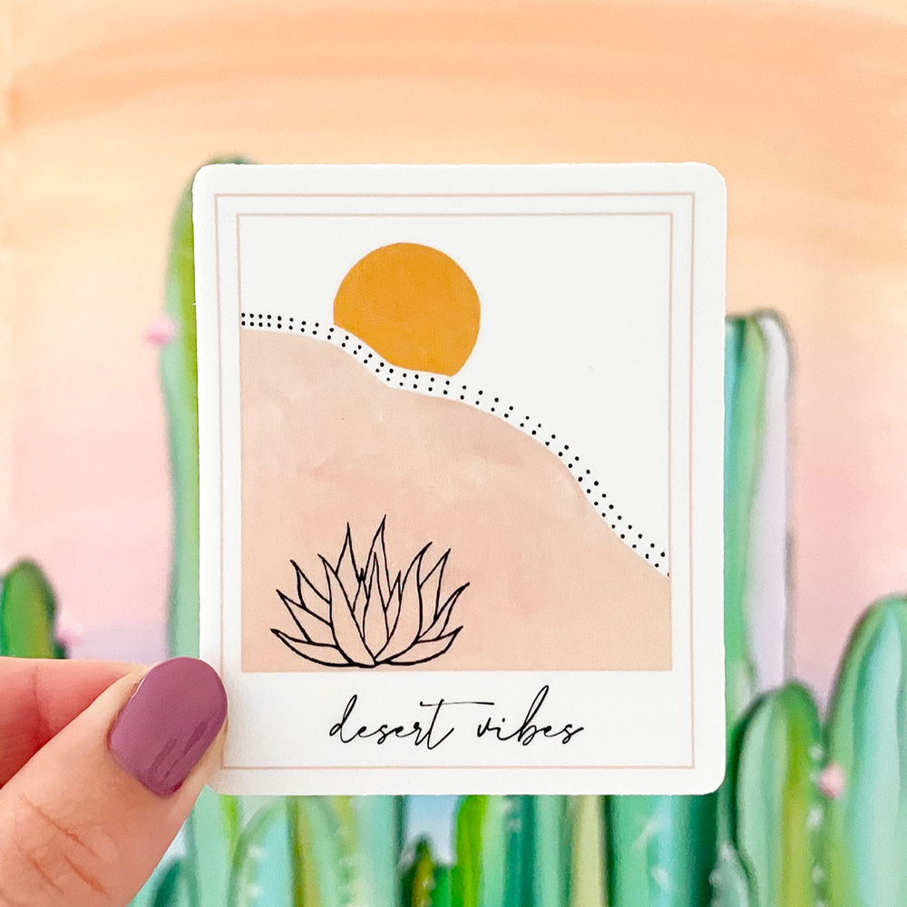 Desert Vibes Polaroid Sticker Bohemian sunset agave plant