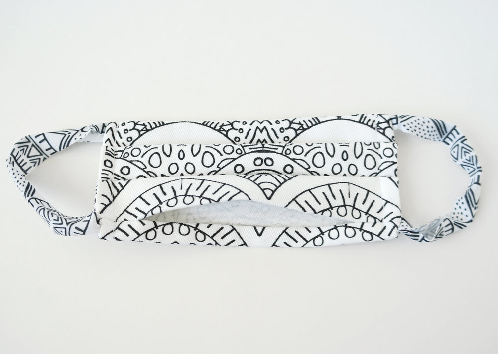 Black and white fabric face mask