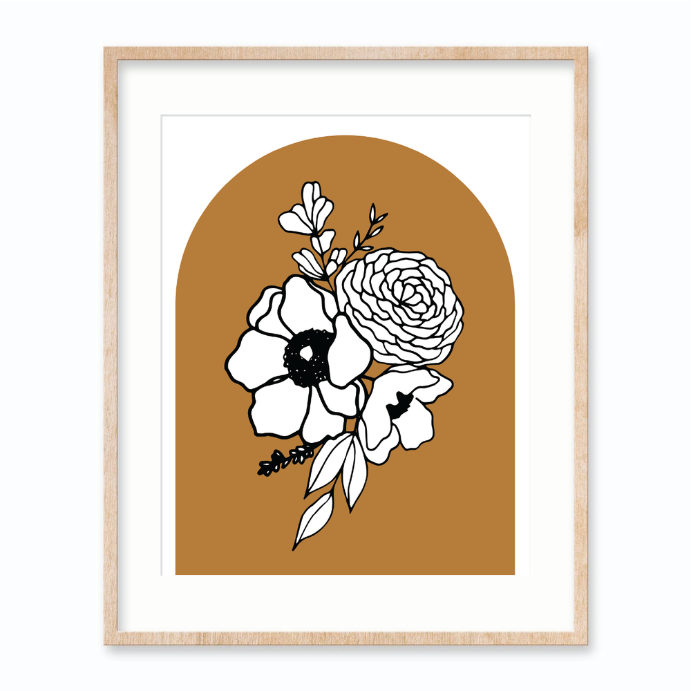 Modern Florals on Ochre Art Print