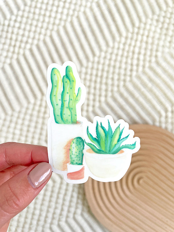 Vinyl Clear Watercolor Potted Cactus sticker