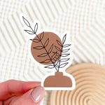 Modern Boho Willa Sticker 2.2x3 in. Hand painted vinyl sticker with a terra cotta vase and plant. Neutral plant lover gift.